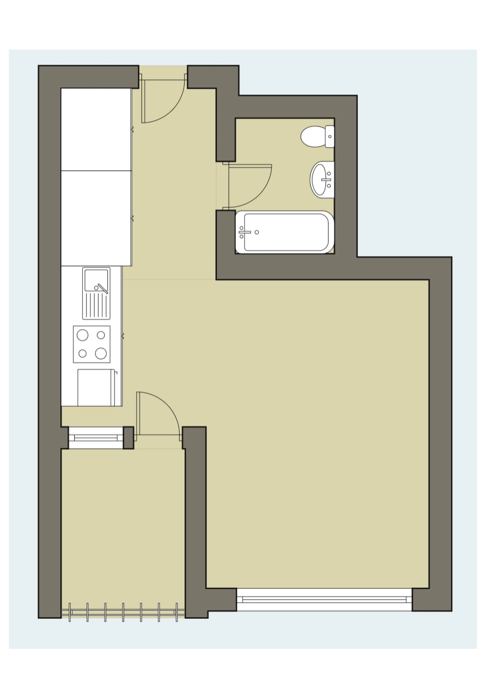 Grundriss der 1-Zimmer-Wohnung an der Rainstrasse 17